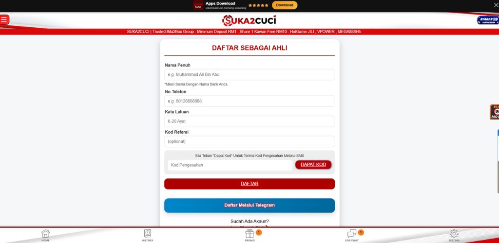 Suka2Cuci Register Page